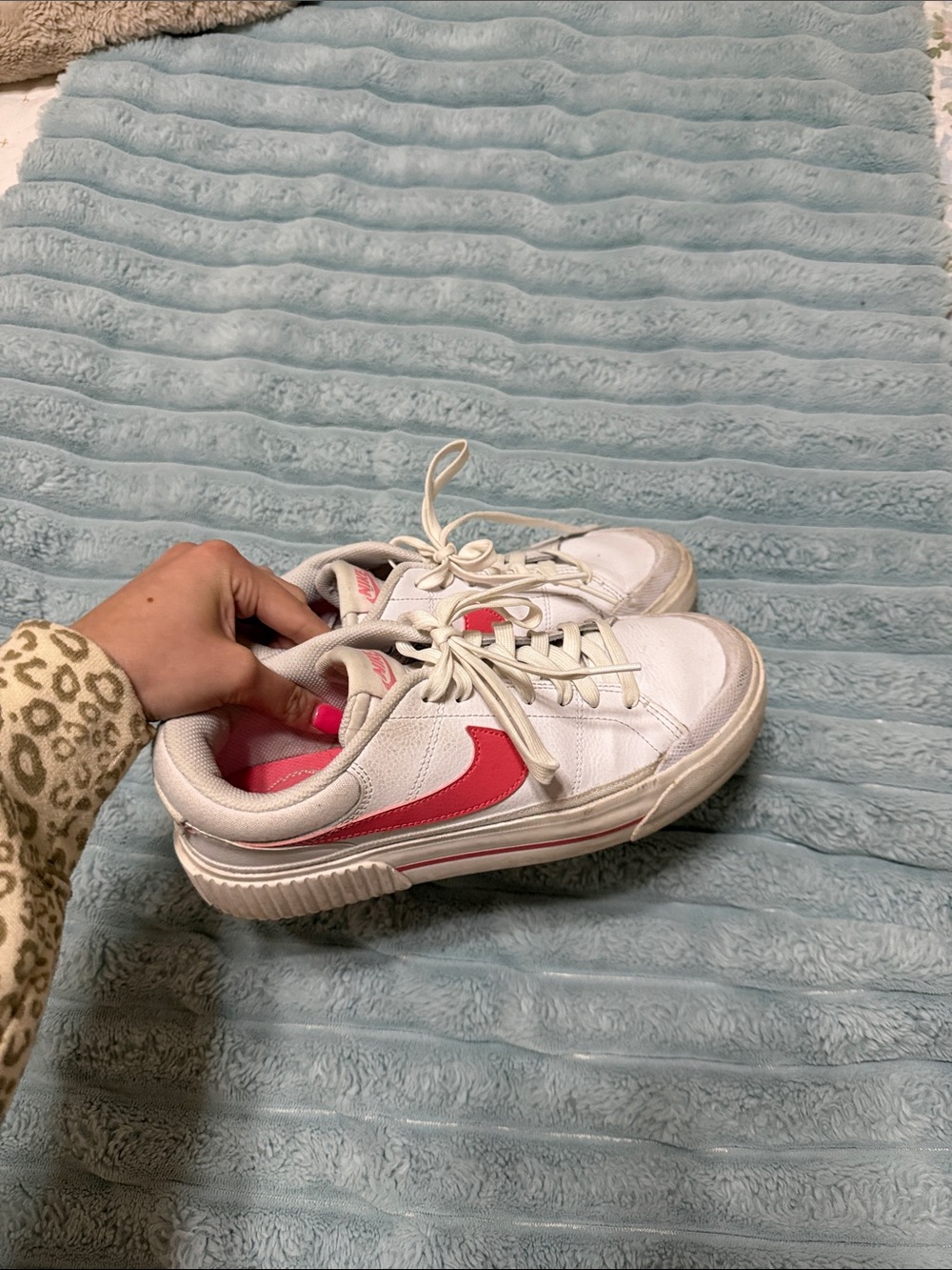 Nike White Sneakers with Pink Swoosh and Pink Lining